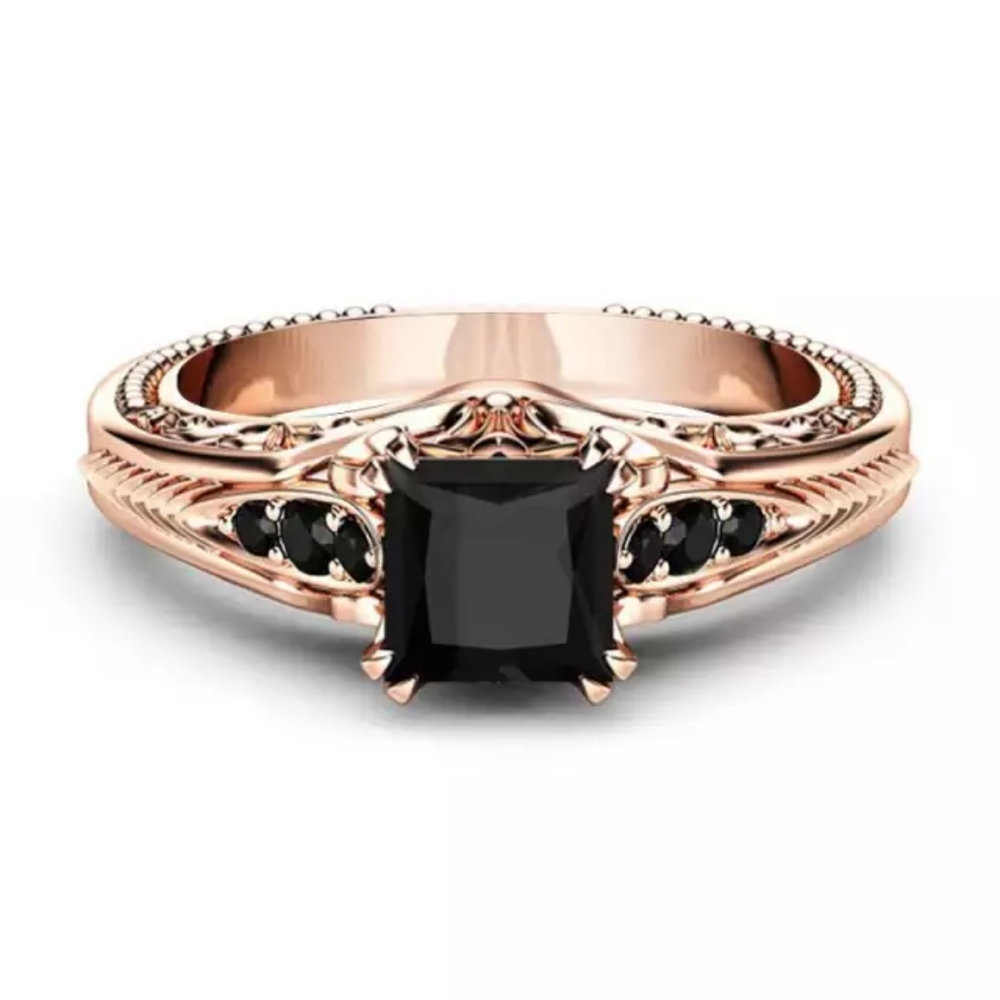 New Rose Gold Plated Black Sapphire Ring - Picture 1 of 5